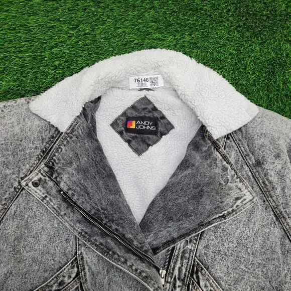 Vintage 80s Biker Denim Jacket Womens M/L 23x25 Sherpa-Lined - Picture 15 of 16